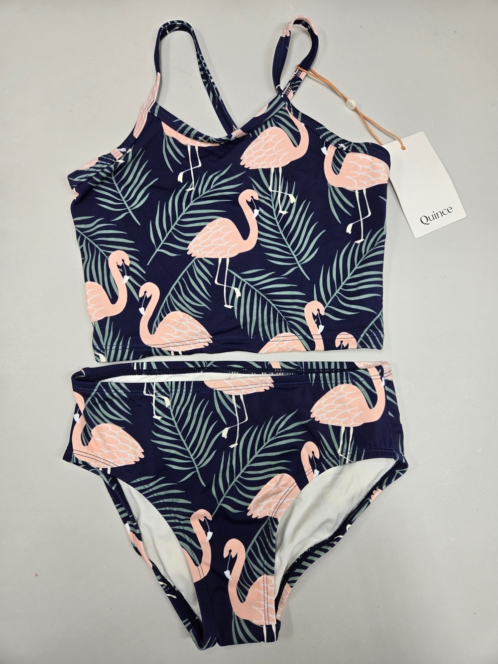 NWT QUINCE Tankini Swimsuit Girls Size 7 Flamingo Palm 8554 - Picture 3 of 10